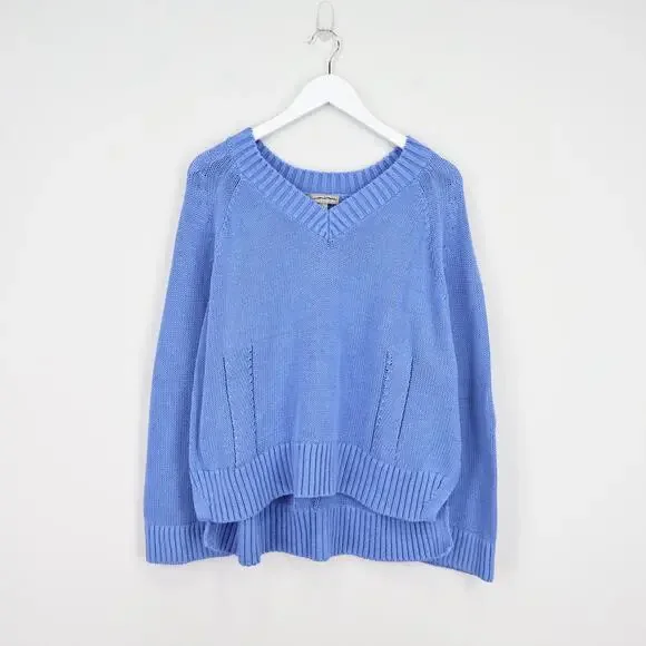 J.Crew Heritage Cotton Relaxed V Neck Sweater Dark Periwinkle Blue Size Large - Picture 2 of 7